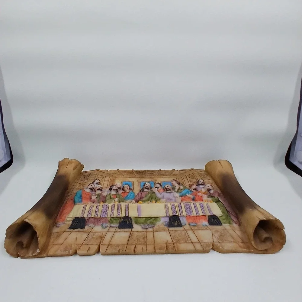 Last Supper 3D Wall Plaque Scroll Style Resin Christian Religious Decor Art‎